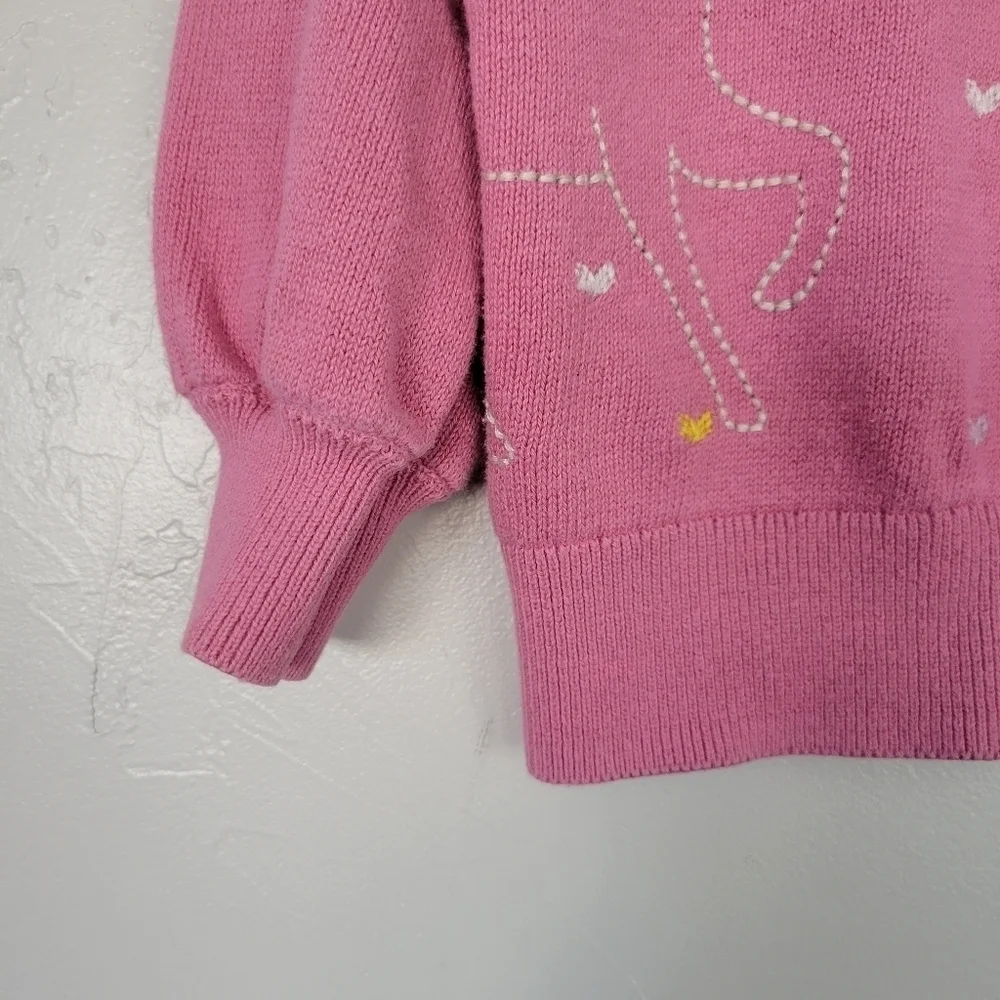 Baby GAP Toddler Girl 2T Pink Pullover Sweater Unicorn Hearts Embroidered Knit